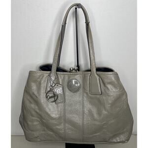 Coach Gray Silver Kiss Lock Handbag Purse F15658